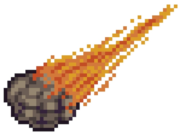 Pixel art meteor, asteroid, comet bit game item on white background