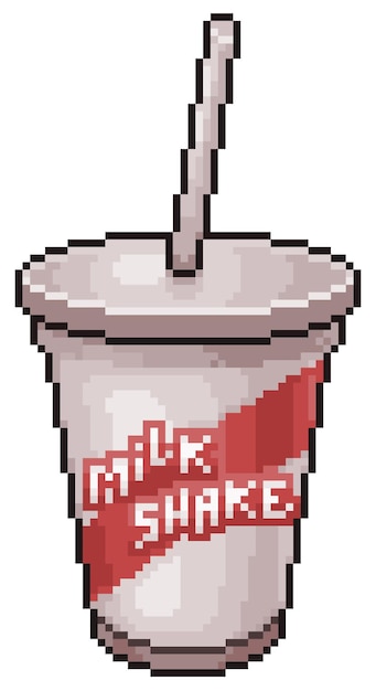 Pixel art milkshake retro bit game on white background