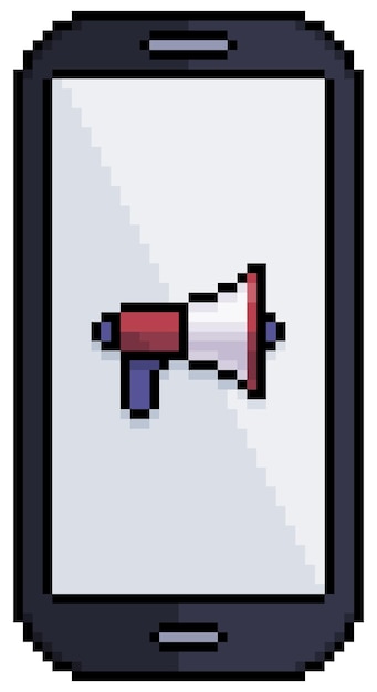 Pixel art mobile phone with megaphone cell phone icon vector icon for 8bit game on white background