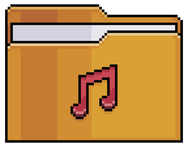 Pixel art music folder vector icon for 8bit game on white background