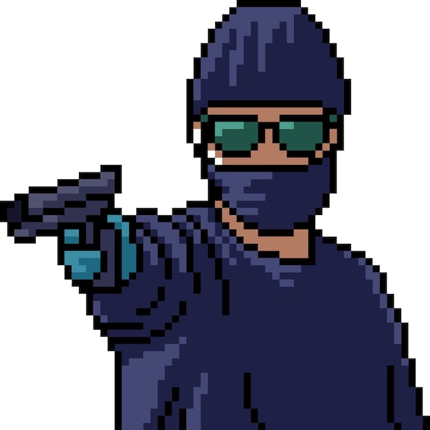 Vector pixel art of mysterious gun criminal