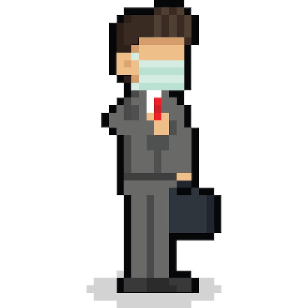 Pixel art office man with mask character