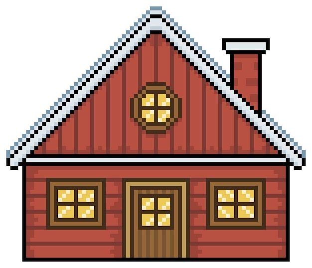 Pixel art red wooden house. lumberjack house vector icon for 8bit game on white background