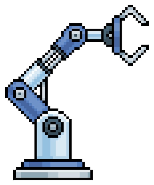 Pixel art robotic arm Mechanical arm vector icon for 8bit game on white background