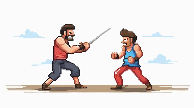 Vector pixel art rope fight cartoon vector scene