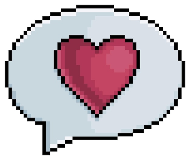 Pixel art round speech bubble with heart icon vector icon for 8bit game on white background