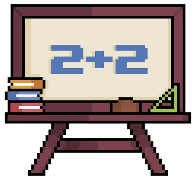 Pixel art school blackboard with math bead, wooden blackboard vector icon for 8bit game