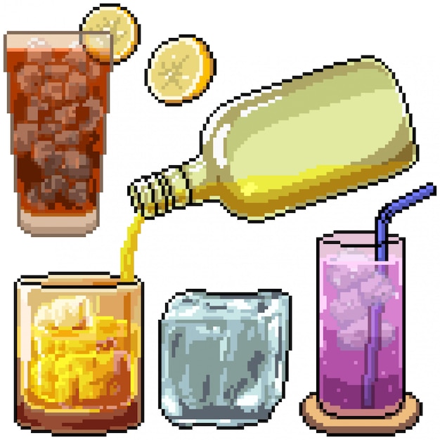 Pixel art set isolated cold drink