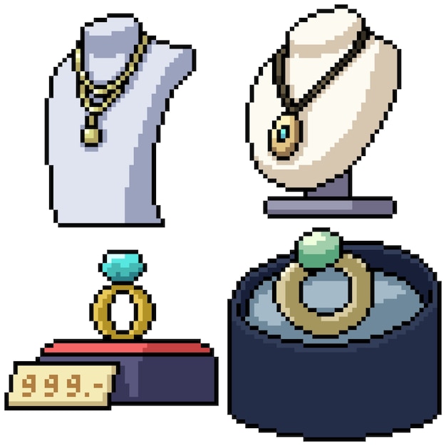 Pixel art set isolated jewelry decoration