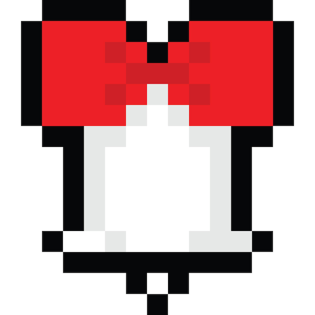 Pixel art silver bell with red ribbon icon