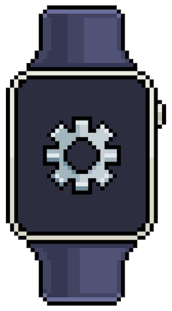 Pixel art smartwatch with gear icon vector icon for 8bit game on white background