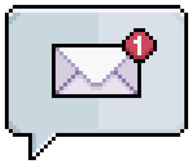 Pixel art speech bubble with email notification icon vector icon for 8bit game on white background