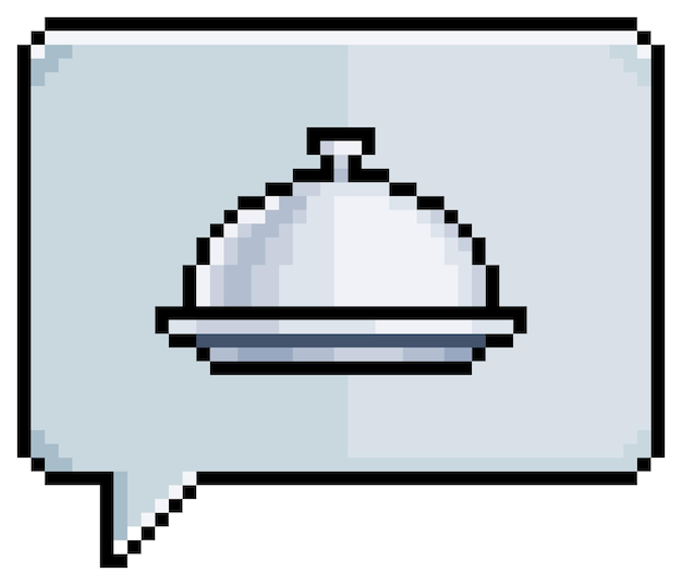 Pixel art speech bubble with food tray icon plate of food vector icon for 8bit game