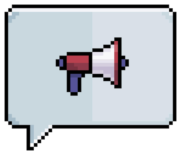 Pixel art speech bubble with megaphone icon vector icon for 8bit game on white background