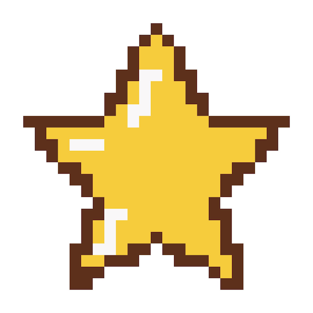 Pixel art star vector icon isolated on a white background