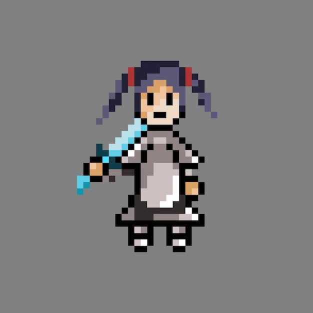 pixel art style, old videogames style, retro style 18 bit twintail female knight with armor and swor