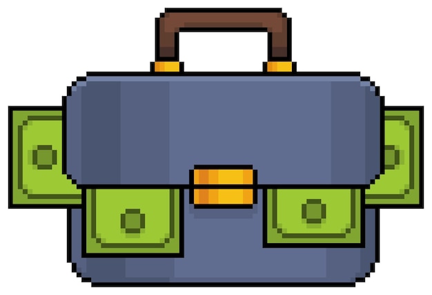 Pixel art suitcase full of money vector icon for 8bit game on white background