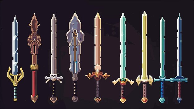 Vector pixel art sword set isolated vector file