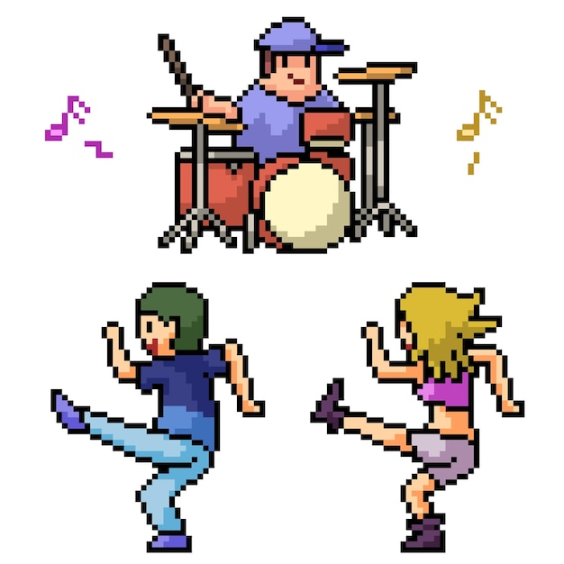 Pixel art of teenager dancing party