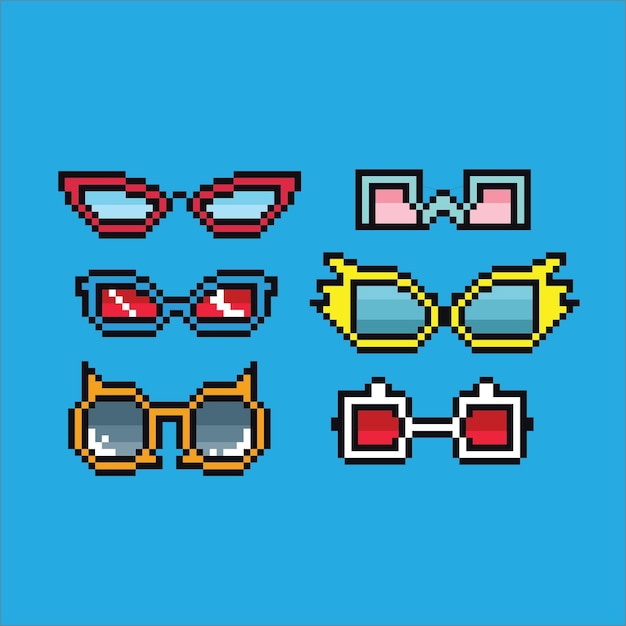 pixel art vector glasses set