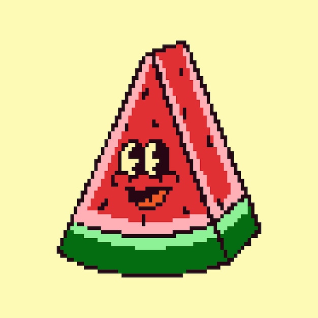 pixel art watermelon cartoon illustration