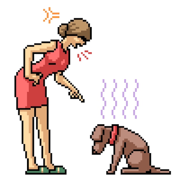 Pixel art woman scold dog