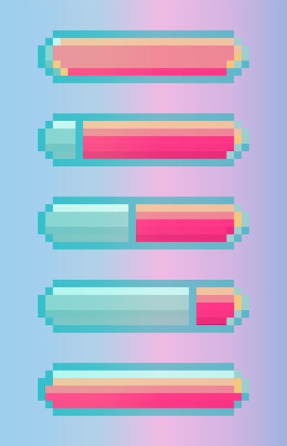 Pixel bars for mobile games and web design colorful elements