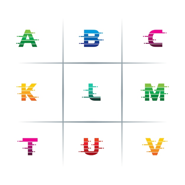 Pixel Cut Line Letter Logo Design Set