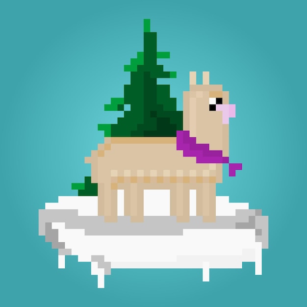 Pixel cute alpaca standing snow