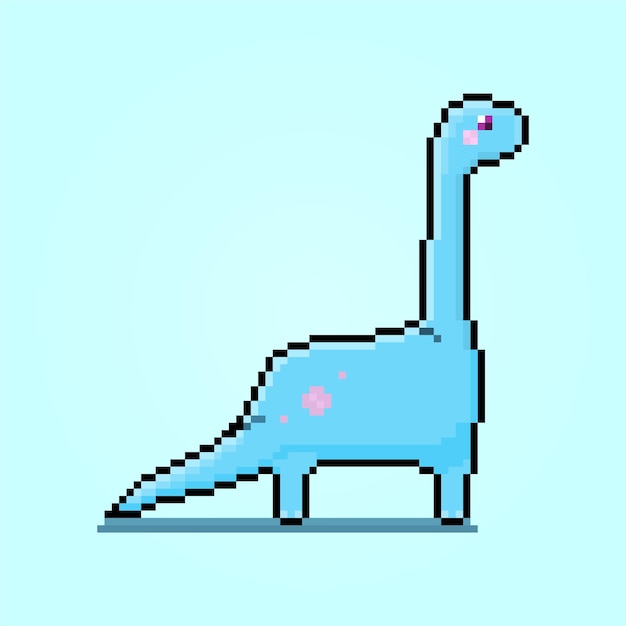 Pixel cute big blue dino brachiosaurus