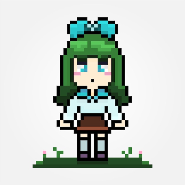 Pixel cute kid student school character