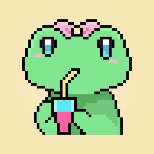 Pixel cute little frog drinking logo