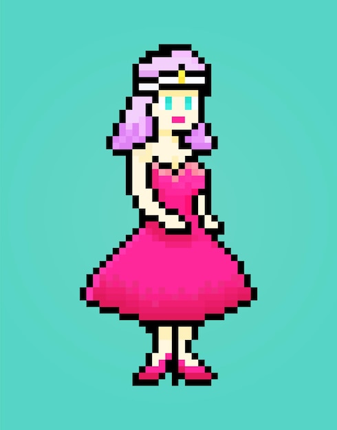 Pixel cute princess bright pink dress