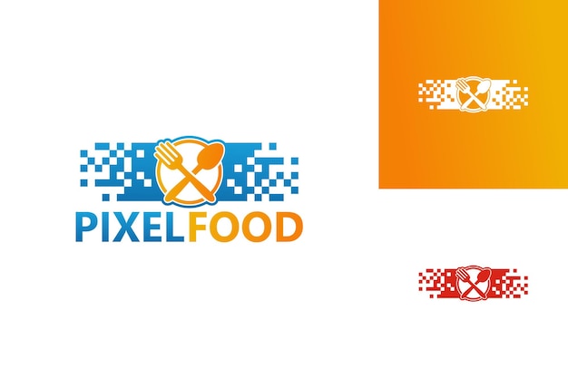 Pixel Digital Food Logo Template Design Vector, Emblem, Design Concept, Creative Symbol, Icon