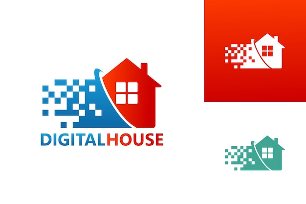 Pixel Digital House Logo Template Design Vector, Emblem, Design Concept, Creative Symbol, Icon