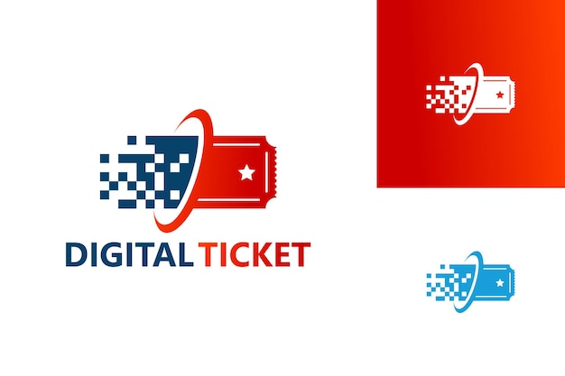 Pixel Digital Ticket Logo Template Design Vector, Emblem, Design Concept, Creative Symbol, Icon