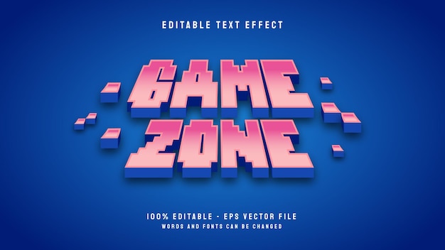 Pixel game zone 3d cartoon editable text effect template