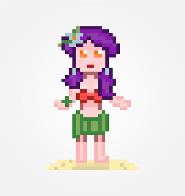 Pixel girl character Young Hawaiian woman in beachwear