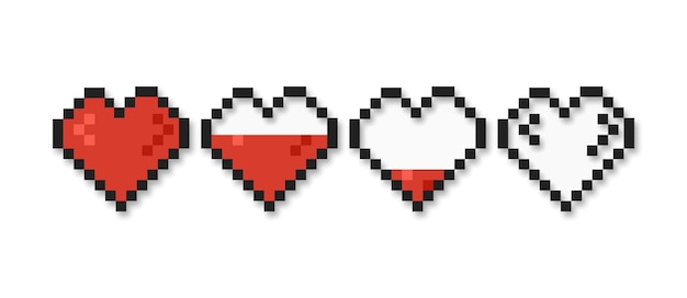 Pixel heart collection Pixelated hearts icon set Vector illustration