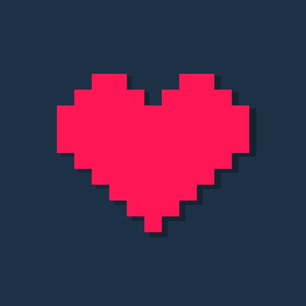 Pixel heart or pixelated heart flat red icon for apps and games