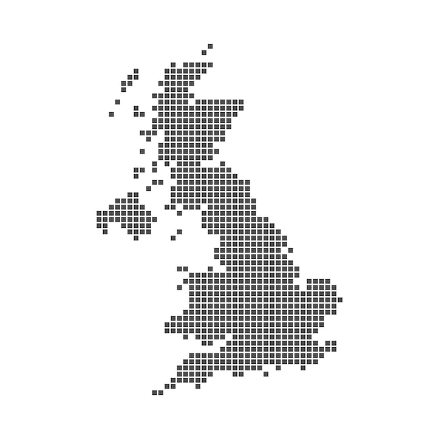 Pixel mosaic map of United Kingdom Halftone design Vector illustration