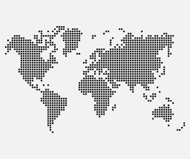 Pixel mosaic map of World Halftone design Vector illustration