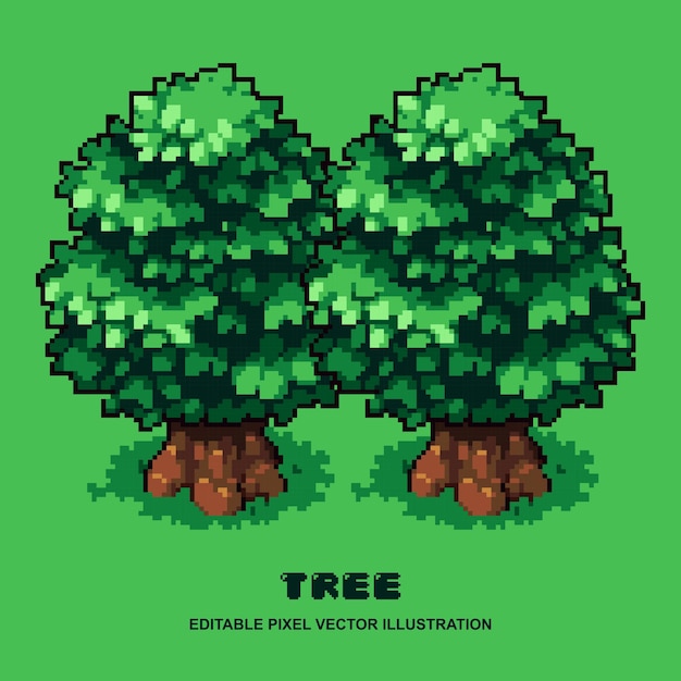 Pixel oak tree icon vector illustration for video game asset, motion graphic and others