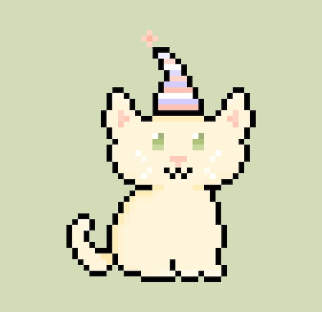 Pixel party cute cat with hat