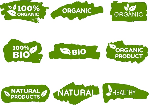 Vector pixel perfect green icon set of fresh vegan eco friendly gluten free natural healthy food product fr