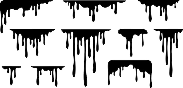 Pixel perfect icon set of ink drop drip oil melting paint liquid dripping stain splash splatter melt