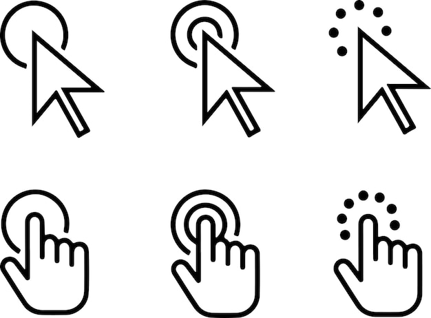 Pixel perfect icon set of pointer cursor pointers hand click mouse arrow cursors symbols Thin line