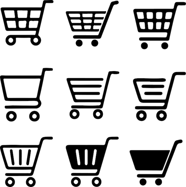 Pixel perfect thin line icon set of shopping cart trolley basket Isolated on transparent background