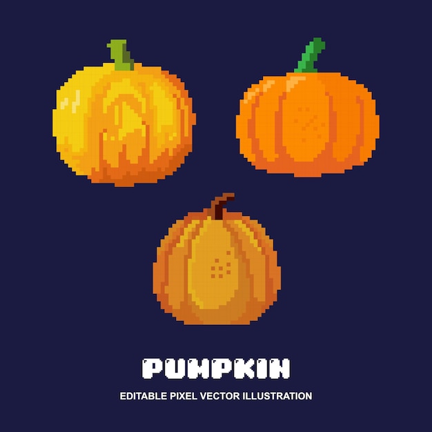 Pixel pumpkin set icon vector illustration for video game assets and others