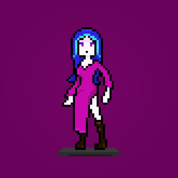 Pixel vampire female character retro art standing woman